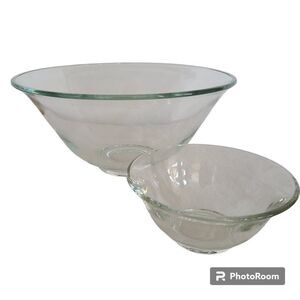 Two Elegant Heavy Clear Glass Crystal Serving or Mixing Bowls - Quality Glass